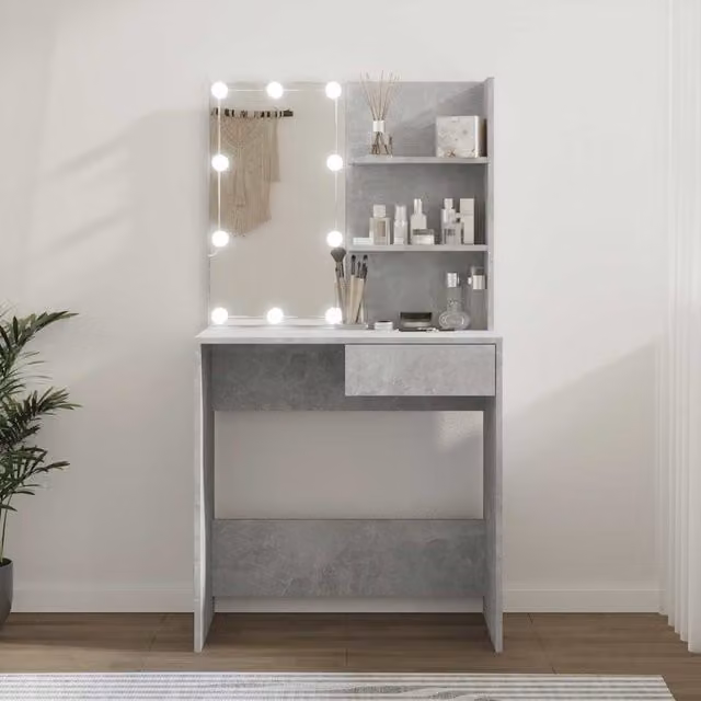 Tocador con LED SYFAX en color gris hormigón An/P/Al: 74,5 x 40 x 141 cm