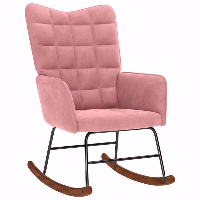 Silla mecedora de terciopelo rosa vidaXL con reposabrazos y estructura de madera y metal