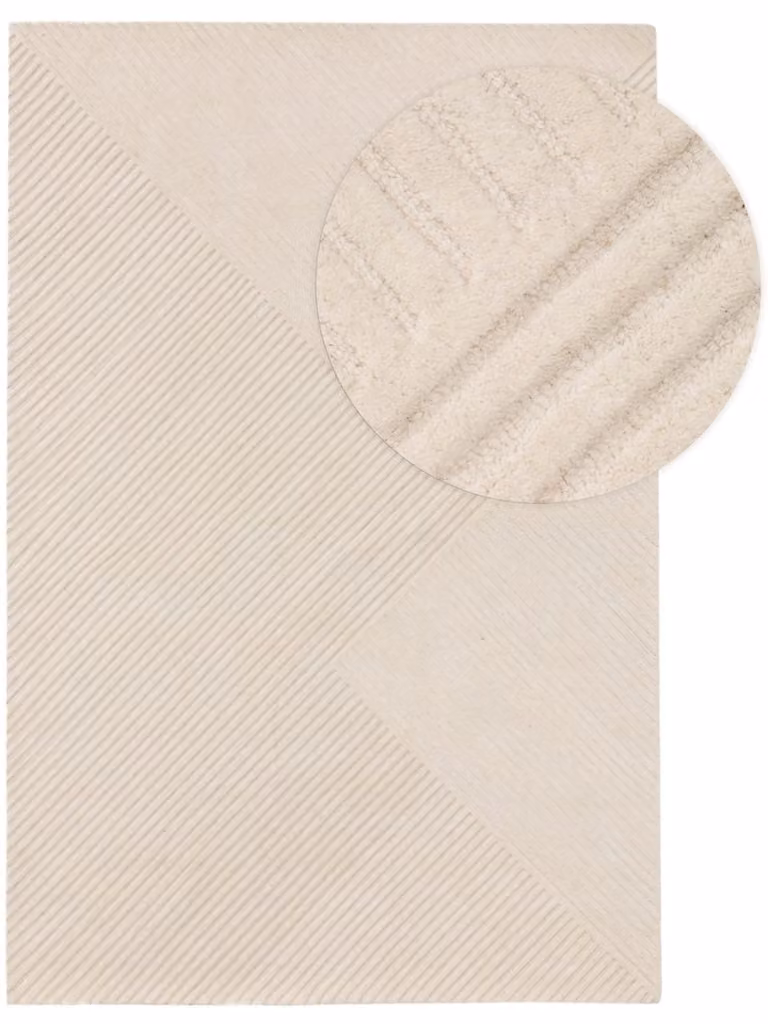 Alfombra de lana Benuta con diseño geométrico y estilo minimalista en color blanco y beige, An x P: 250 x 350 cm