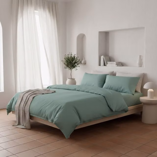 Funda nórdica verde de algodón orgánico premium Morfeo Descanso An/P/Al: 90 x 190 cm