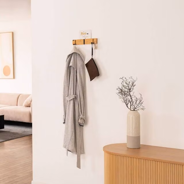 Perchero Home Deluxe HOOK de bambú marrón con ganchos e imanes