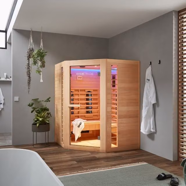 Cabina de infrarrojos Home Deluxe REDSUN DELUXE XXL de madera color marrón para 4 personas, An/P/Al: 150 x 150 x 150 cm