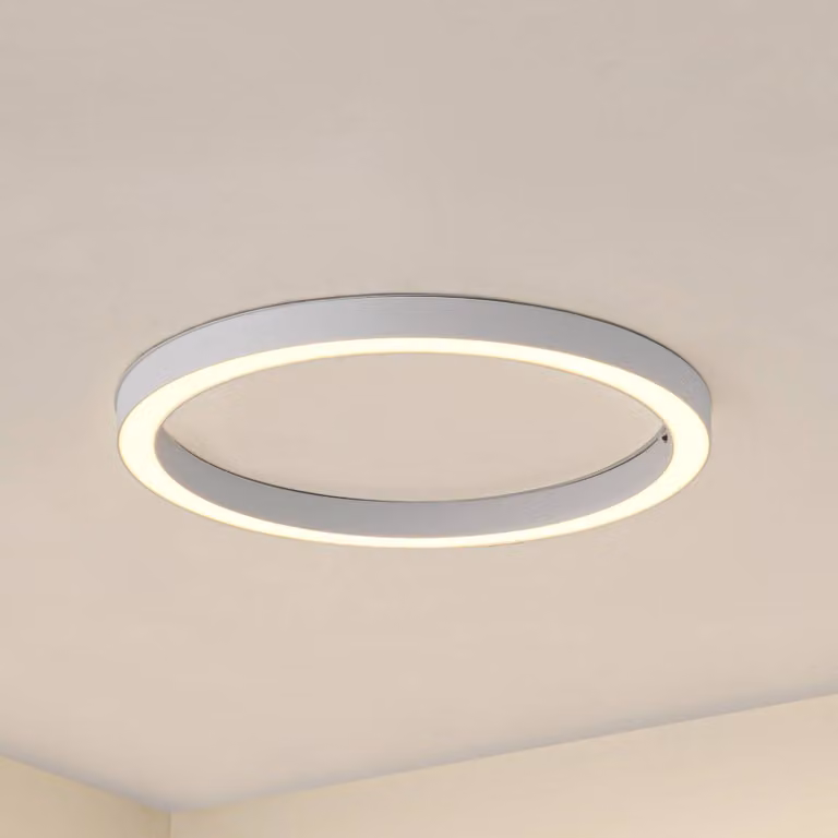 Lámpara de techo LED Neor de Lucande, redonda, blanca, atenuable con mando a distancia, ideal para pasillos