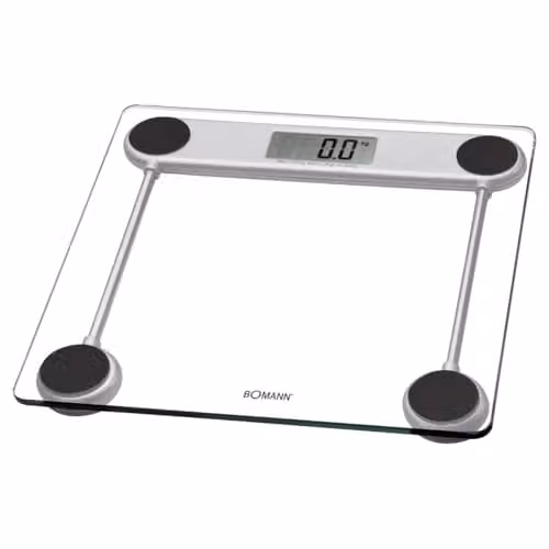 Báscula digital de baño Bomann PW 1417 CB de cristal, transparente y plata, con capacidad de 150 kg y pantalla LCD