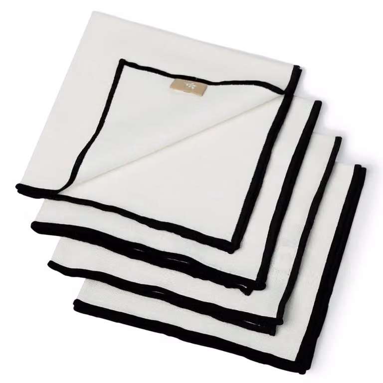 Set de 4 servilletas de lino Ernest en blanco y negro, An/An: 45 x 45 cm