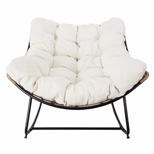 Mecedora Tulum de HOME DECO FACTORY con cojín beige y marrón para exterior de jardín estilo boho