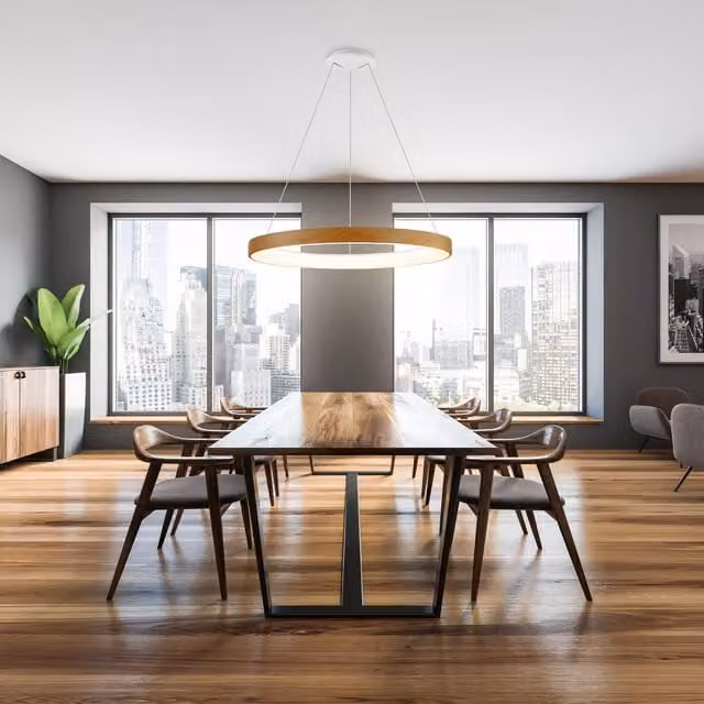 Lámpara de techo colgante Mantra Niseko II LED de color marrón y madera, con mando a distancia, regulable y de diseño moderno para salón o comedor, Diámetro: 65 cm