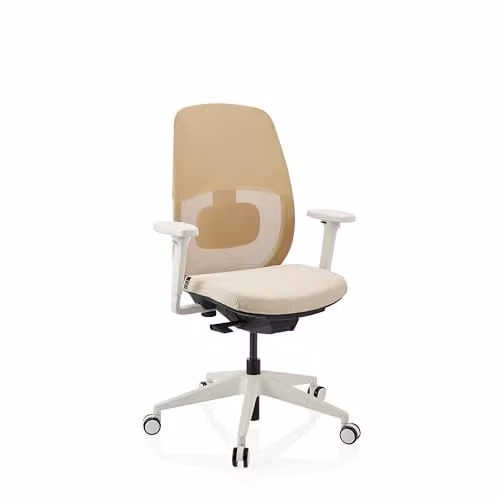 Silla de oficina ergonómica Skandis hjh OFFICE con respaldo de malla, reposabrazos y soporte lumbar, color beige y blanco