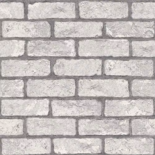 Papel pintado Rasch de efecto piedra y ladrillos industriales en color gris con diseño abstracto 3D para salón, dormitorio o cocina