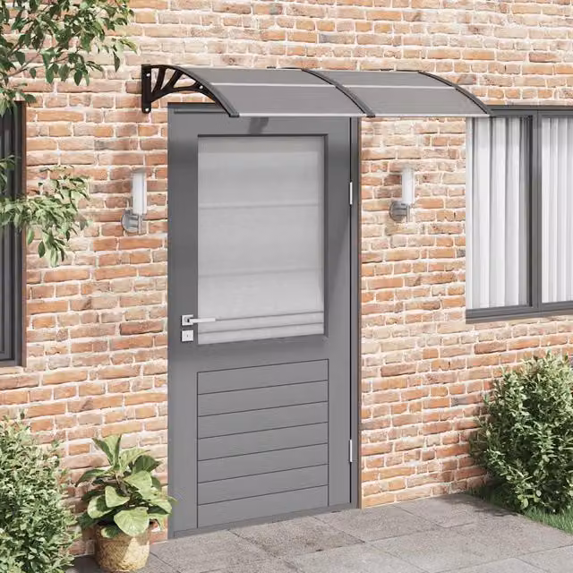 Marquesina de puerta vidaXL de policarbonato y aluminio en color negro, An/P: 150 x 75 cm