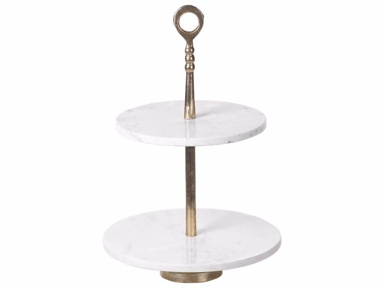 Soporte redondo para tartas de mármol blanco y metal Beliani