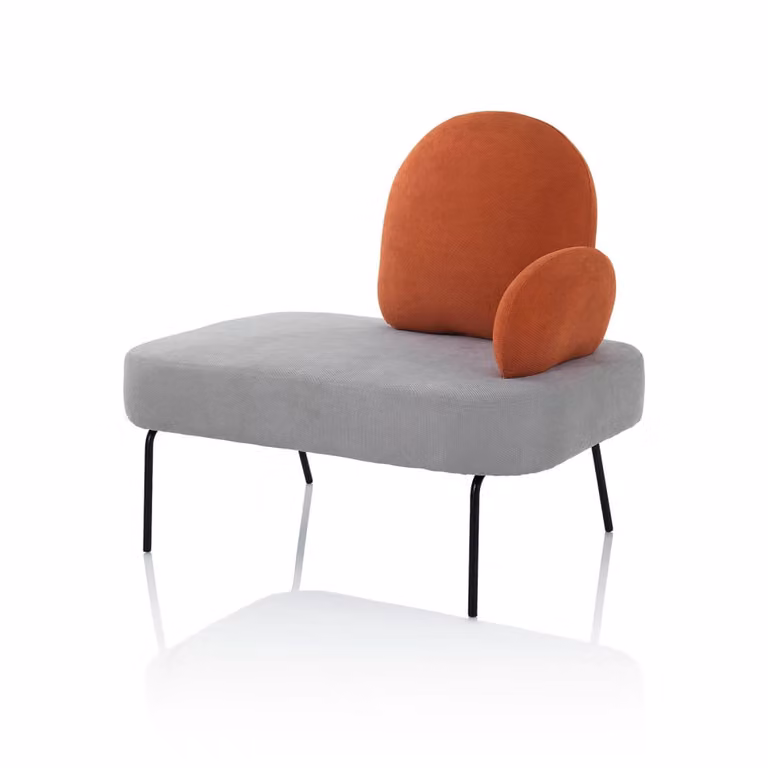 Banco moderno AQA DESIGN de metal y tela en gris, naranja y negro para comedor