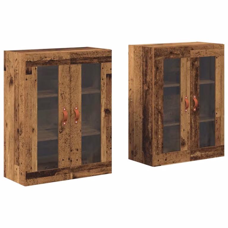 Set de 2 armarios de pared vidaXL de madera envejida y puertas de cristal en color marrón, An/P/Al: 69,5 x 34 x 90 cm