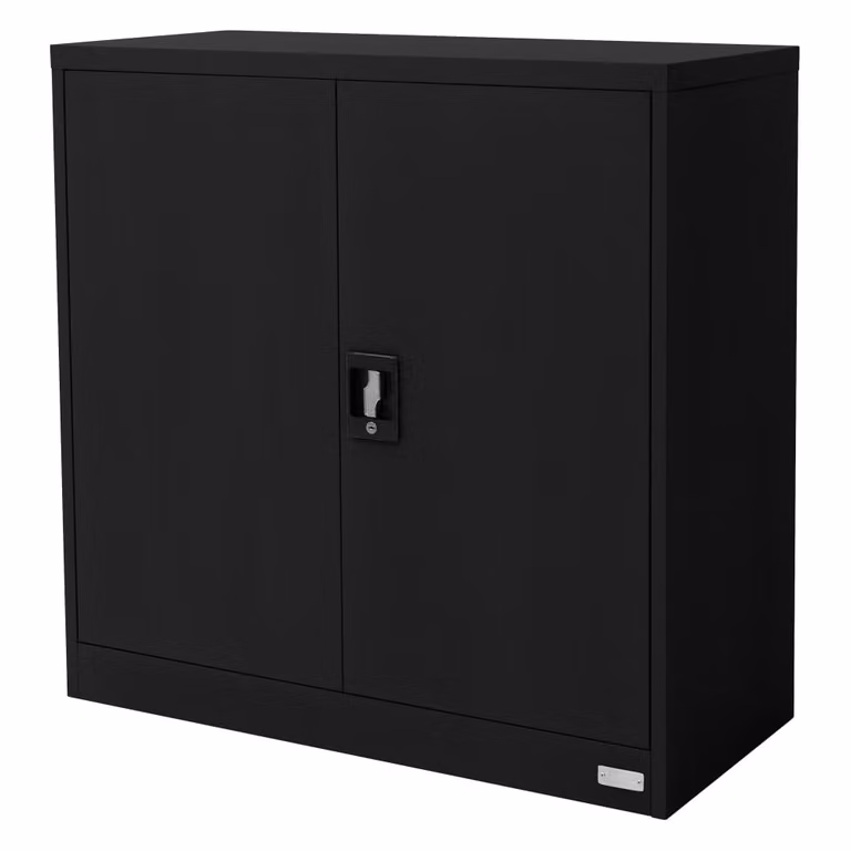 Archivador de oficina ML-Design en metal negro mate con puertas batientes y estantes regulables An/P/Al: 90 x 40 x 90 cm