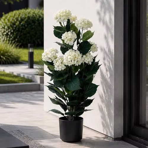 Hortensia artificial Mendler en color blanco y verde para decoración de mesa, An/P/Al: 90 x 50 x 50 cm