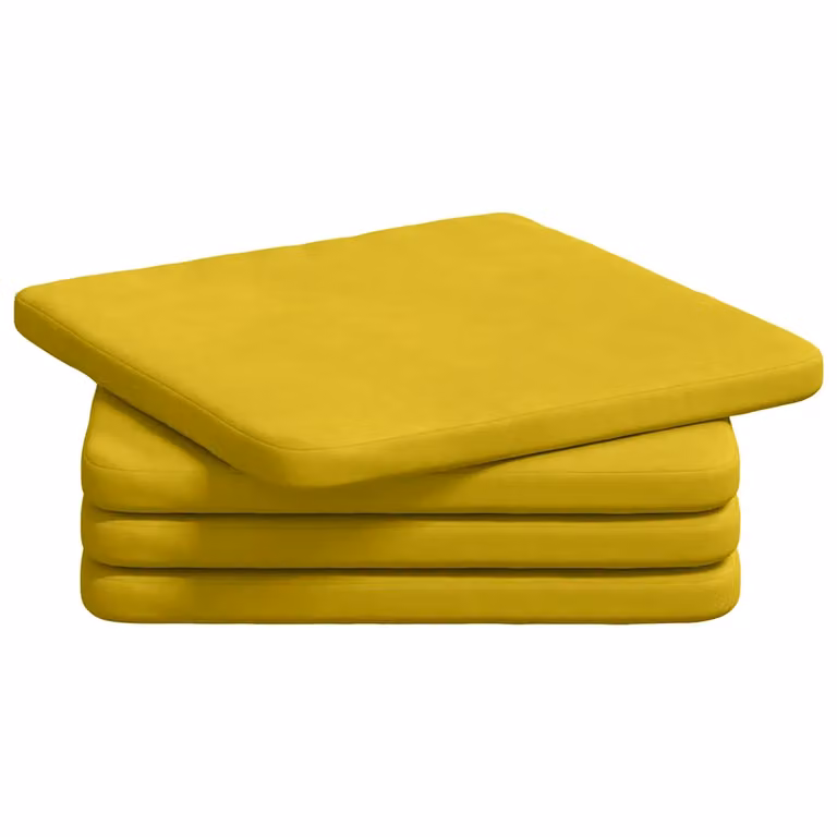 Set de 4 cojines para asiento vidaXL en terciopelo amarillo con funda lavable y extraíble, An/An/Al: 40 x 40 x 3 cm