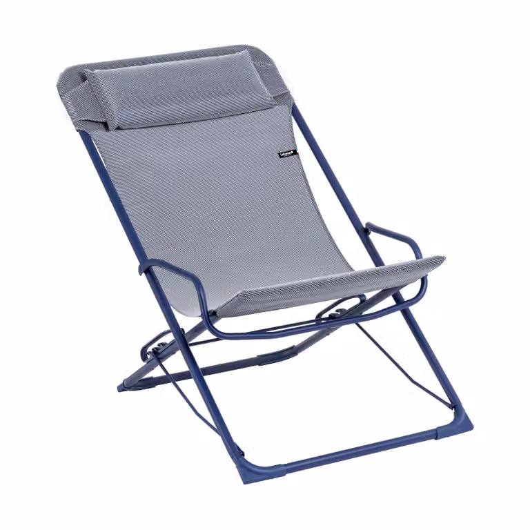 Tumbona oscilante plegable Lafuma Transaswing Batyline en color azul índigo con reposacabezas ajustable y reposabrazos