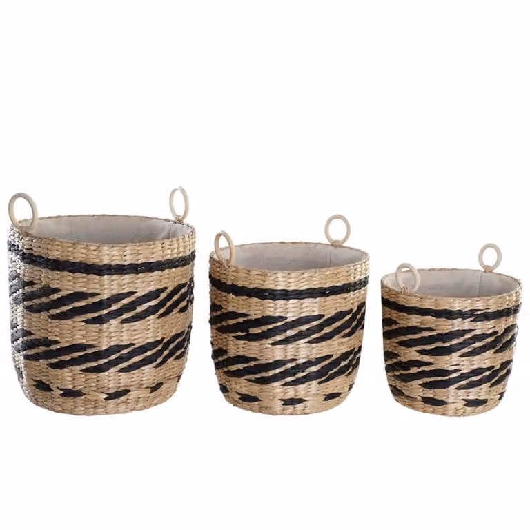 Conjunto de 3 cestas de fibra de seagrass NIYLO en marrón y multicolor, apilables, An/P/Al: 38 x 38 x 36 cm