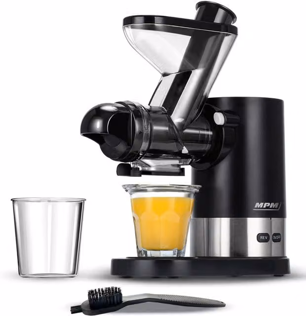 Extractor de jugos lento MPM MSO-17 compacto de 450W en color negro y libre de BPA