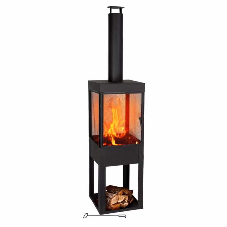Chiminea de metal negra BBQ Collection para leña, An/P/Al: 44 x 47 x 194 cm