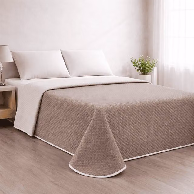 Colcha reversible acolchada Donegal Collections en colores beige y marrón para cama de 135 cm