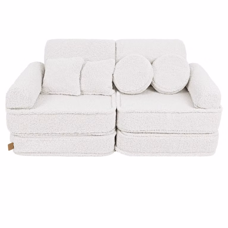 Sofá modular infantil MeowBaby de 10 piezas en tejido boucle blanco con fundas extraíbles