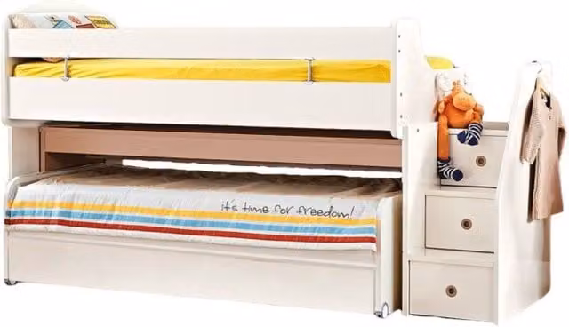 Cama midi Muemue con escritorio, cajón y escaleras para niños en color blanco An/P/Al: 200 x 90 x 150 cm