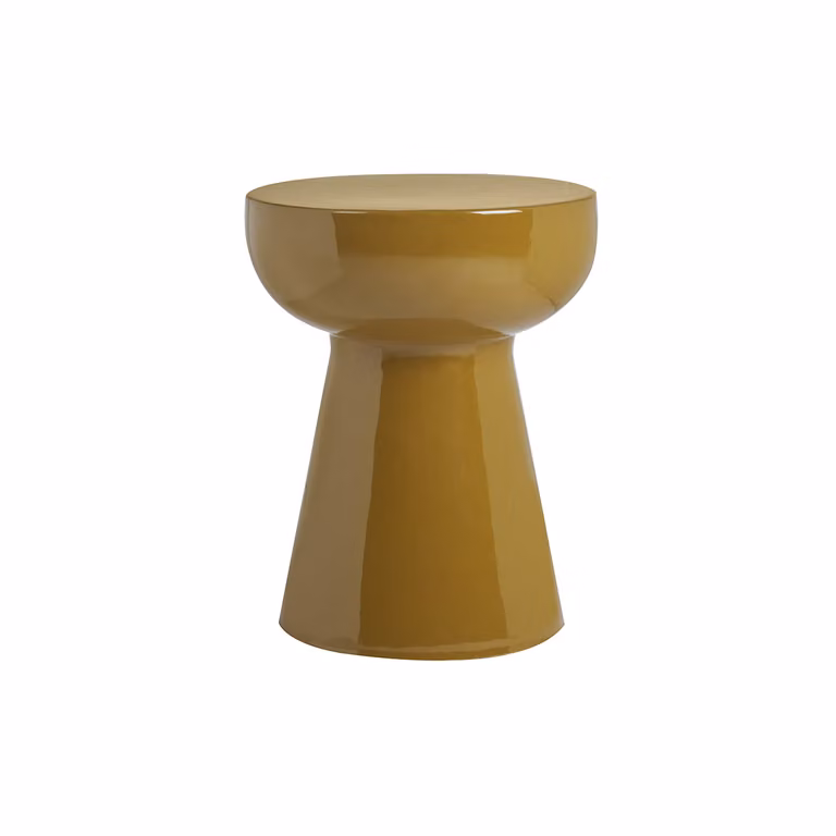 Mesa auxiliar redonda moderna MOGOU en metal esmaltado color bronce con acabado brillante, Diámetro: 34 cm
