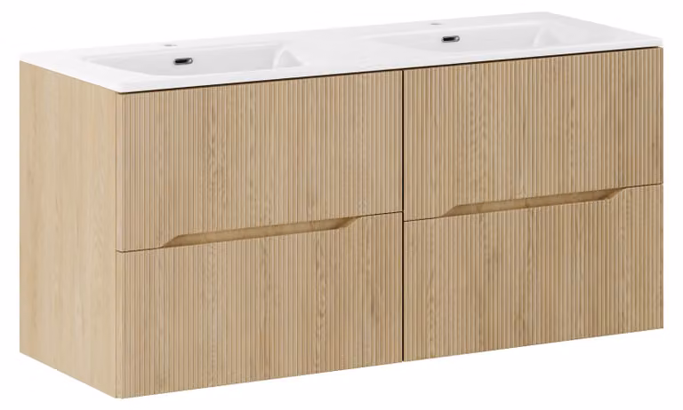 Conjunto de baño moderno COMAD con lavabo integrado, acabado mate beige y madera, Ancho: 120 cm, Profundidad: 46 cm