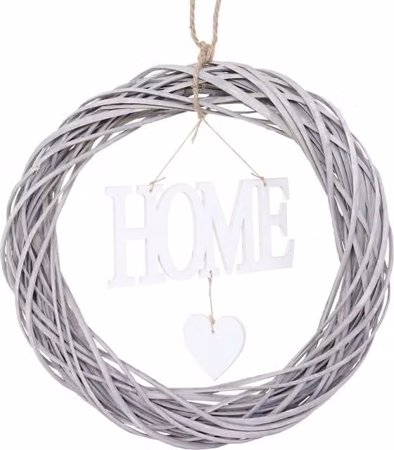 Corona decorativa redonda de madera HHG para puerta o pared en color blanco y gris, Diámetro: 40 cm