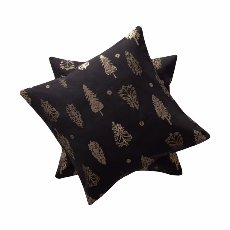 Lote de 2 fundas de cojín navideñas Gamusi en jacquard de algodón, color negro y oro, 45 x 45 cm