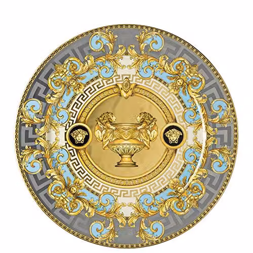 Plato llano Prestige Gala Le Bleu de Versace y Rosenthal en porcelana color turquesa y negro, Diámetro: 30 cm