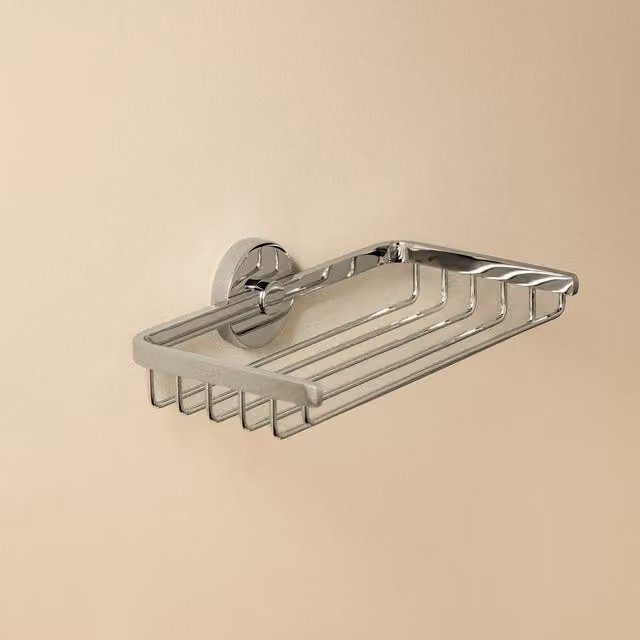Jabonera de ducha tipo estante Cosmic Start de acero inoxidable color plata con diseño de rejilla para drenaje y montaje en pared