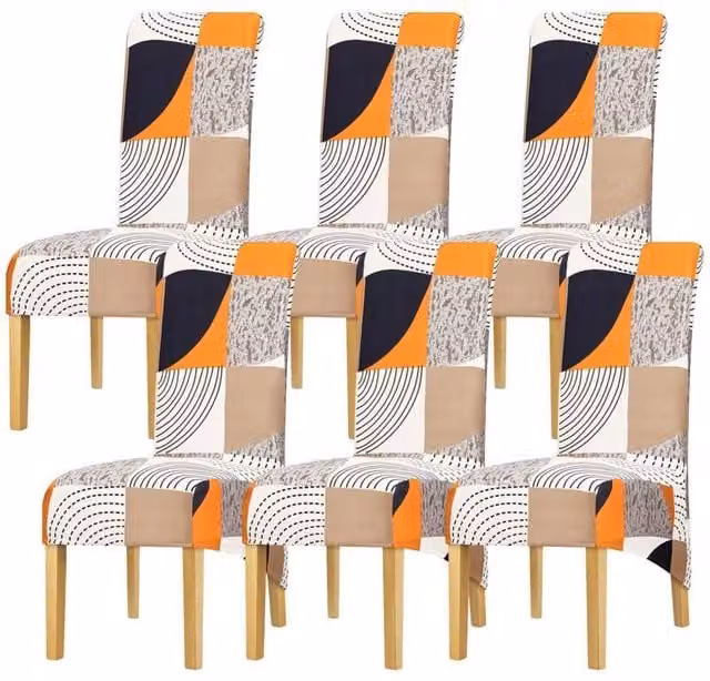 Pack de 6 fundas elásticas para sillas de comedor LIIYIELA con respaldo alto, diseño de cuadros multicolor y negro
