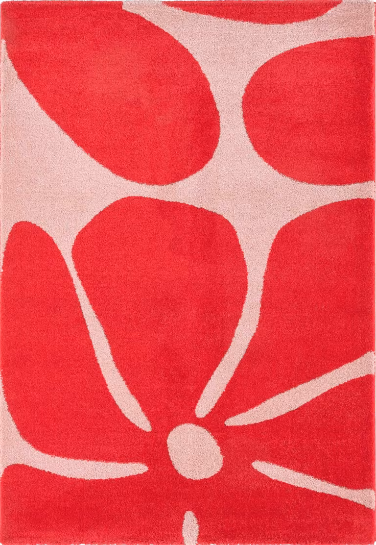 Alfombra Nazar de estilo retro con motivos florales en rojo y rosa, An/P: 80 x 140 cm