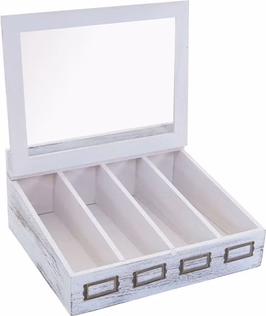 Cubertero de madera con tapa HHG 211, estilo Shabby, color blanco, An/P/Al: 37 x 17 x 33 cm