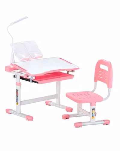 Set de escritorio y silla de estudio ajustable para niños VEVOR en color rosa con tablero inclinable y lámpara incluida
