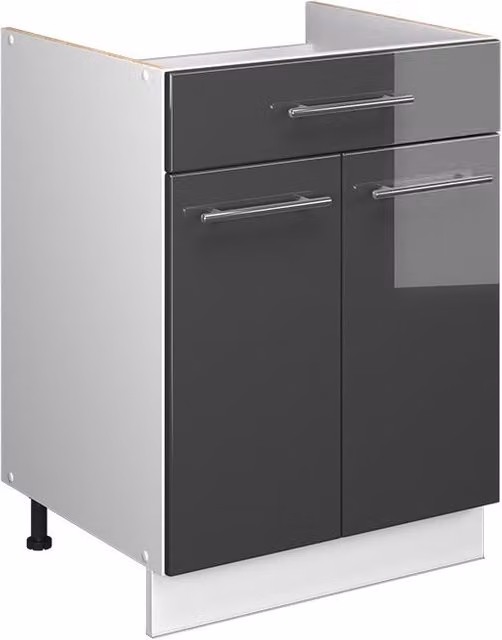 Mueble bajo para fregadero Vicco Fame-Line en antracita alto brillo y blanco de 60 cm