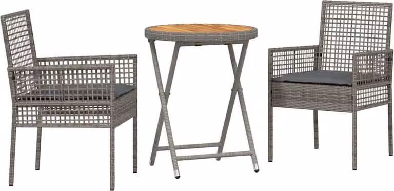 Juego de Bistro de Jardín Syfax de 3 Piezas en Ratán Sintético Gris y Madera de Acacia