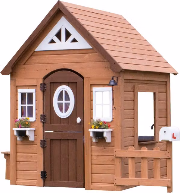 Casita de juegos de madera Backyard Discovery Aspen en marrón y blanco, An/P/Al: 170 x 130 x 200 cm