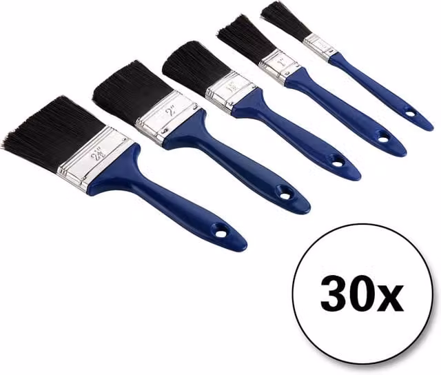Set de 30 pinceles NORTHIX con 5 tamaños y mangos azules multicolor