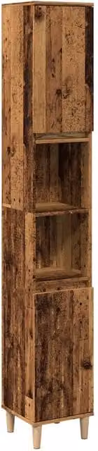 Armario de baño Helloshop26 de madera de eucalipto con puertas batientes y estantes internos, acabado marrón mate, An/P/Al: 30 x 30 x 190 cm