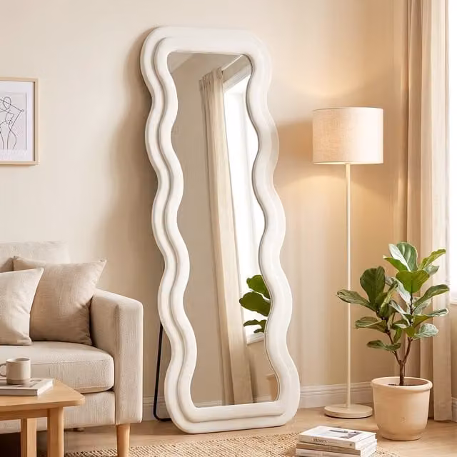 Espejo de cuerpo entero Homcom en color beige con diseño moderno y estructura de vidrio, An/P/Al: 60 x 5,5 x 160 cm