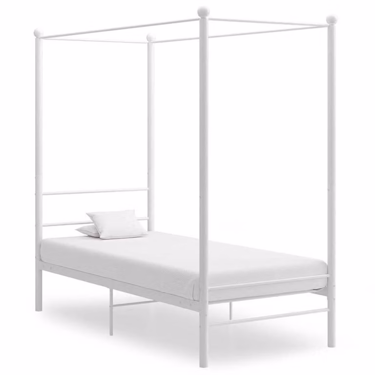 Estructura de cama con dosel vidaXL de metal en color blanco, An/P/Al: 100 x 200 x 201 cm