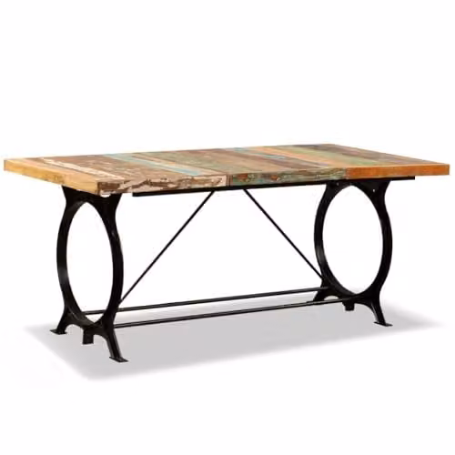 Mesa de salón y comedor Helloshop26 de madera maciza recuperada y estilo industrial en color marrón, rectangular de 180 cm