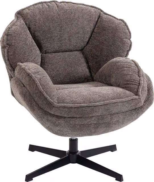 Sillón wingback moderno HOMCOM en terciopelo gris con base de cuatro estrellas y giro de 360 grados