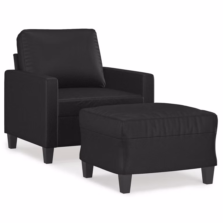 Sillón relax con taburete vidaXL en cuero sintético negro para salón