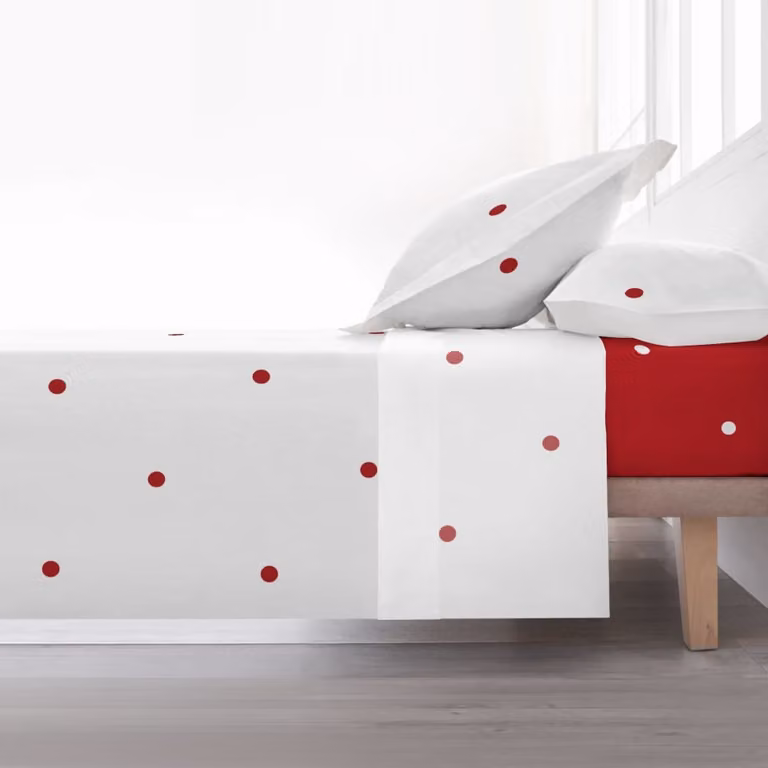 Juego de sábanas de Navidad Decolores Home de algodón en blanco y rojo con diseño de puntos para cama de 150 x 200 cm