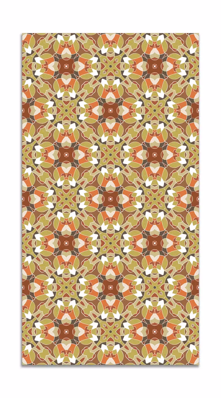 Alfombra de vinilo con diseño de baldosa modelo oriental en color naranja, An/P: 60 x 250 cm