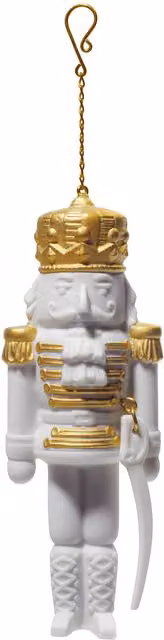 Ornamento de porcelana Cascanueces Lladró en blanco y dorado para decoración navideña de mesa